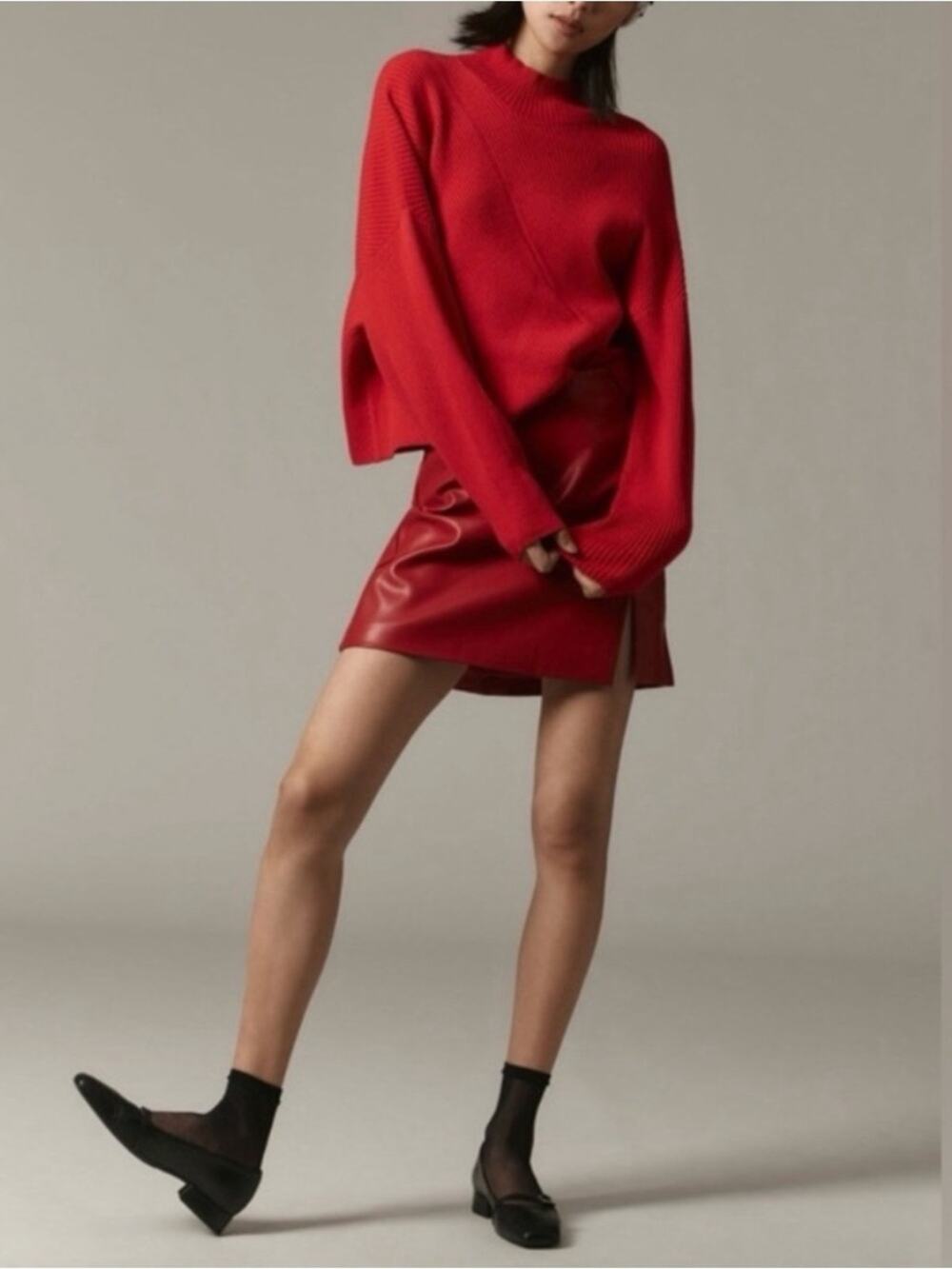Maeve Anthropologie Meredith Sweater red boxy boho oversized cropped size Med